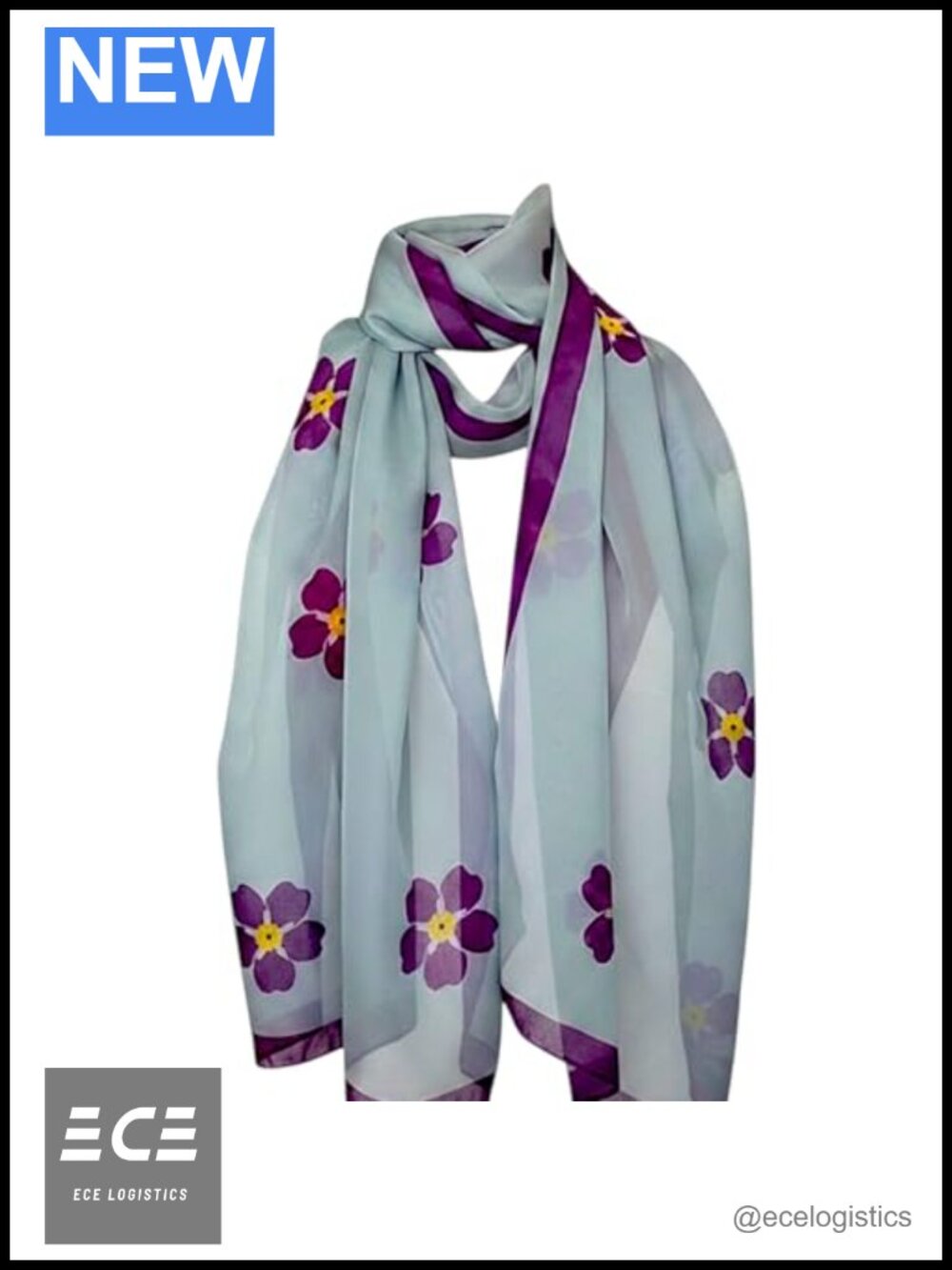 Silk Feeling Chiffon Scarf with Armenian Forget Me Not Motifs & Cross Necklace